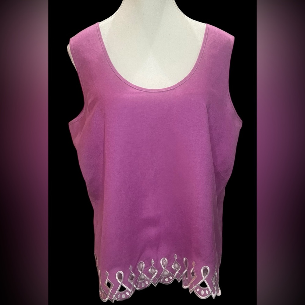 BOB MACKIE Wearable Art Embroidered Linen Top Purple and White Size L VINTAGE